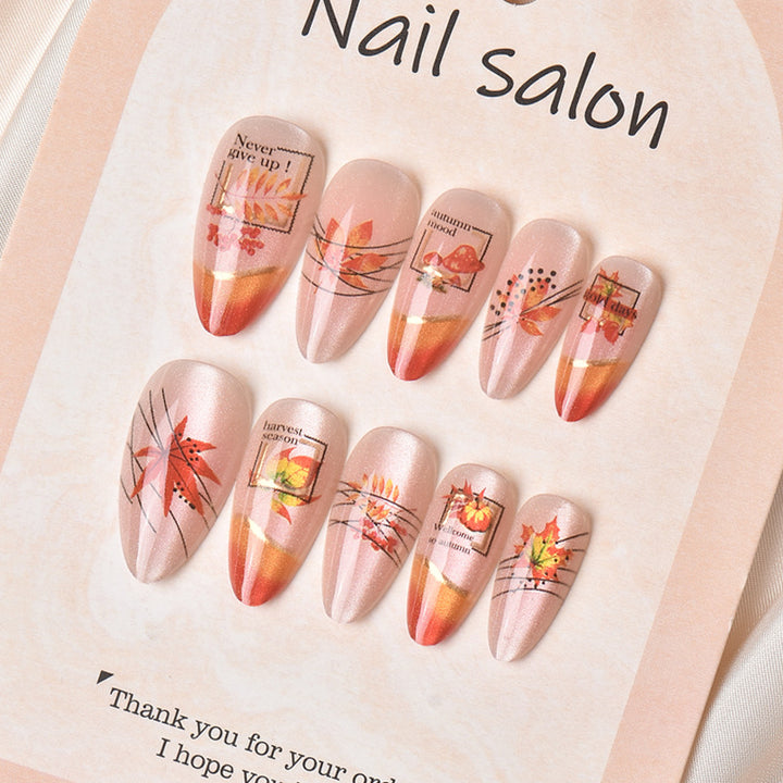 Autumn-Themed Press-On Nail Art Set