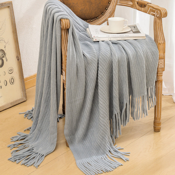 Luxurious Textured Knit Fringe Throw Blanket Kalsten