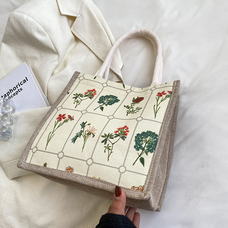 Embroidered Floral Patterned Tote Bag