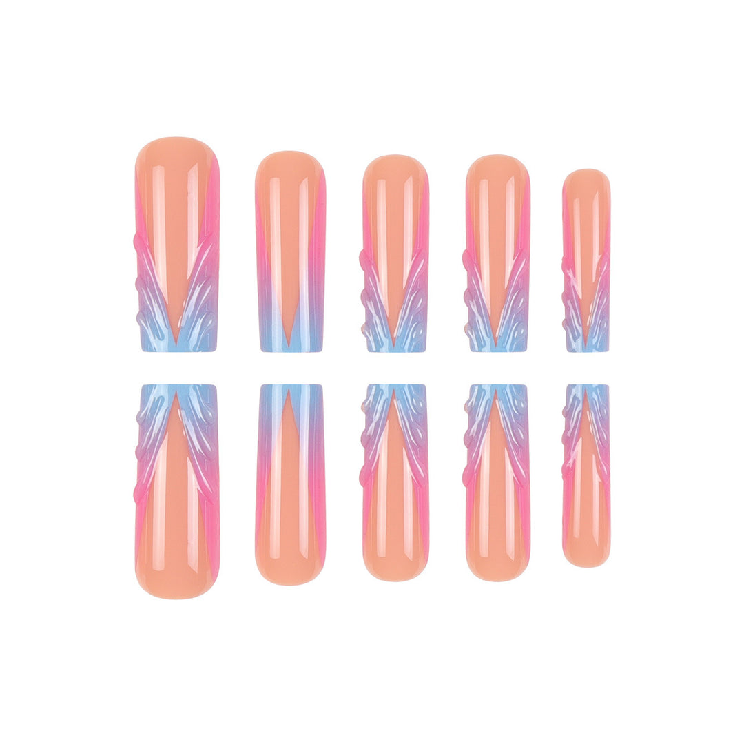 Artistic Stiletto Press-On Nail Set with Abstract Wave Design Kalsten