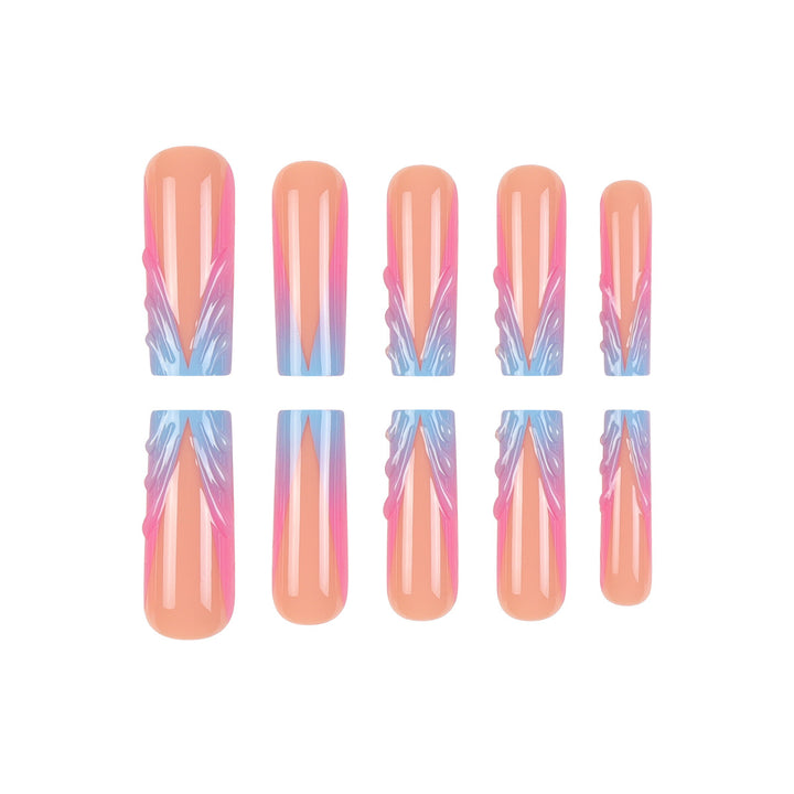 Artistic Stiletto Press-On Nail Set with Abstract Wave Design Kalsten
