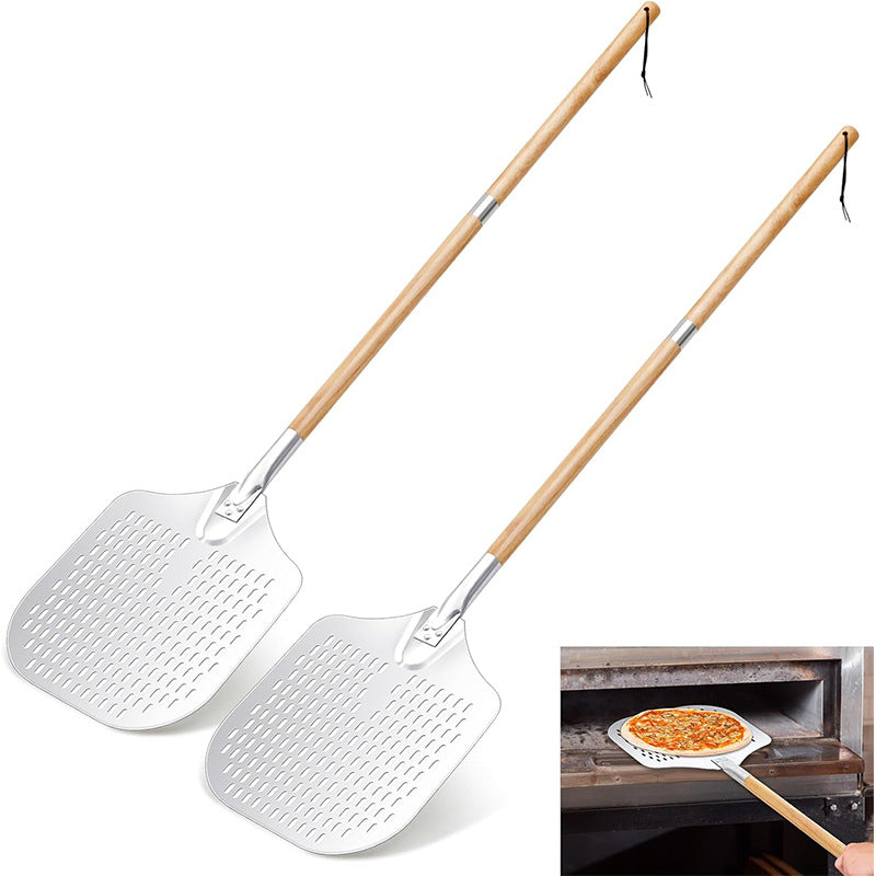 long-handled perforated pizza peel set with wooden handle stainless steel cutter and triangle server Kalsten