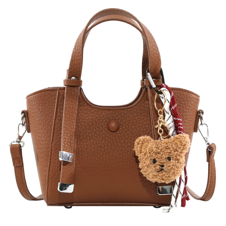 Textured Mini Tote Handbag with Charming Bear Keychain