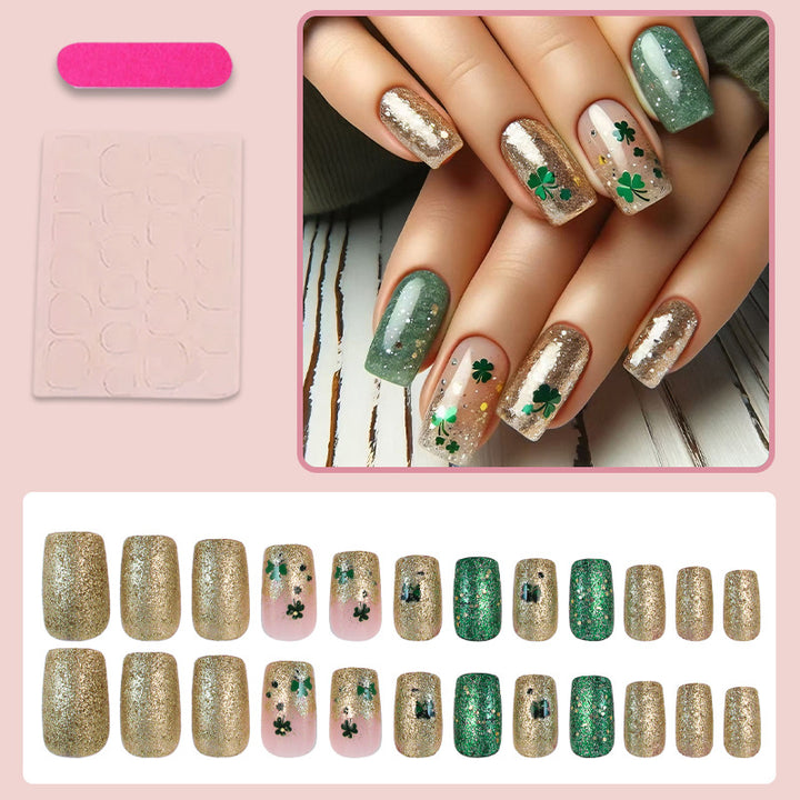 Artificial nail set with sparkling accents and floral patterns Kalsten