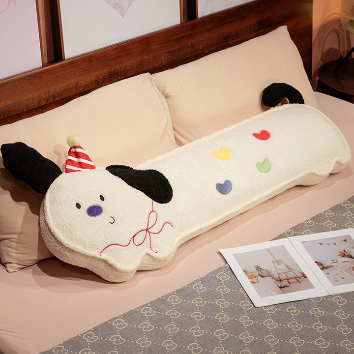 Extra-long plush body pillow in cat shape with neck support