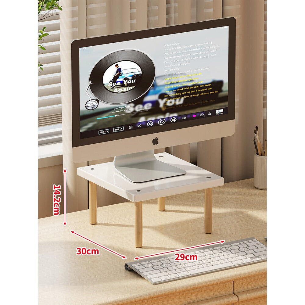 Compact Elevated Monitor Riser Stand with Wooden Legs and Under-Storage