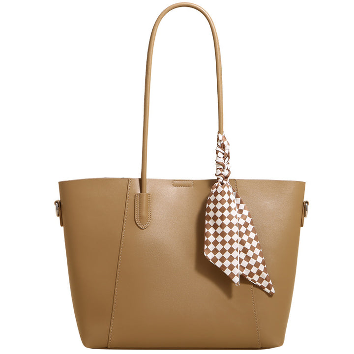 Elegant Leather Tote Bag with Scarf Detail