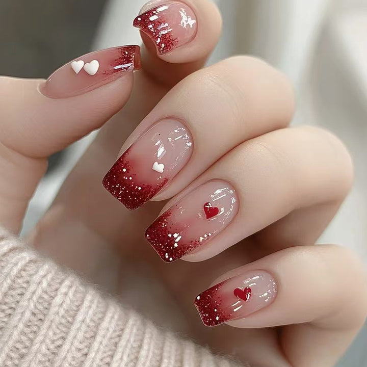 Heart-Embellished Ombre Press-On Nails Kalsten