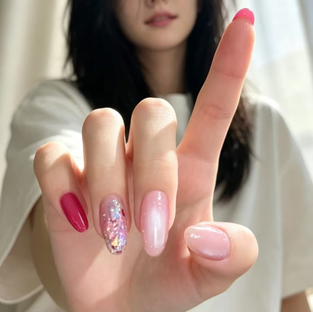 Glamorous Gel Nail Extensions with Rhinestone Accents