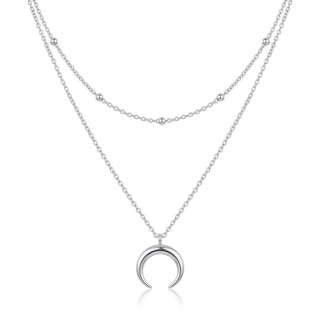 Layered Crescent Moon Pendant Necklace Kalsten