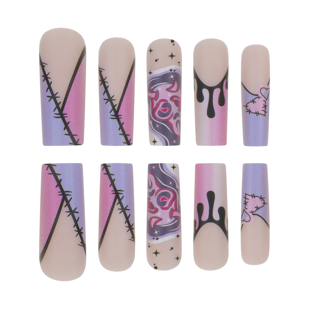 Artistic Stiletto Press-On Nails with Unique Graphic Design Kalsten