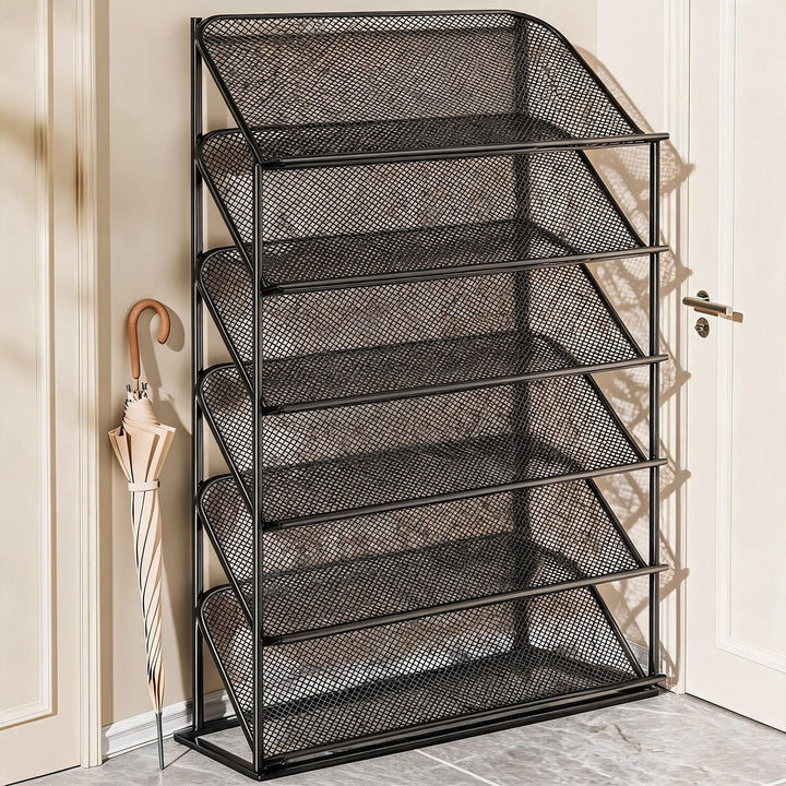 Four-Tier Vertical Angled Metal Mesh Shoe Rack Organizer