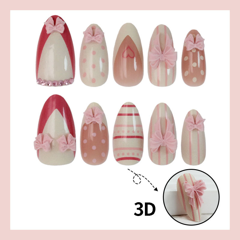 Artificial nail set with romantic bow and heart motifs Kalsten