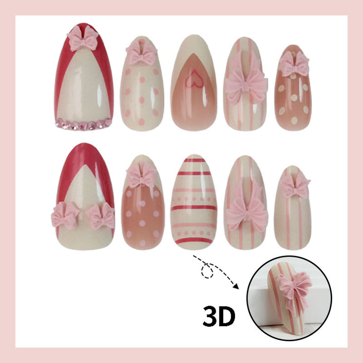 Artificial nail set with romantic bow and heart motifs Kalsten