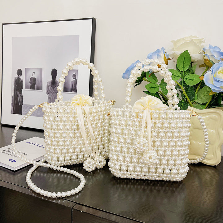 Pearl-Embellished Floral Evening Handbag