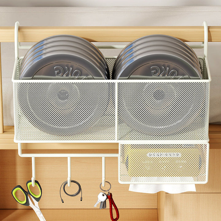 Loft Bed Under-Rail Metal Mesh Organizer with Tissue Box Drawer and Multi Hooks