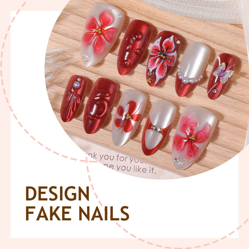 Artificial nail set with floral designs and glitter elements Kalsten