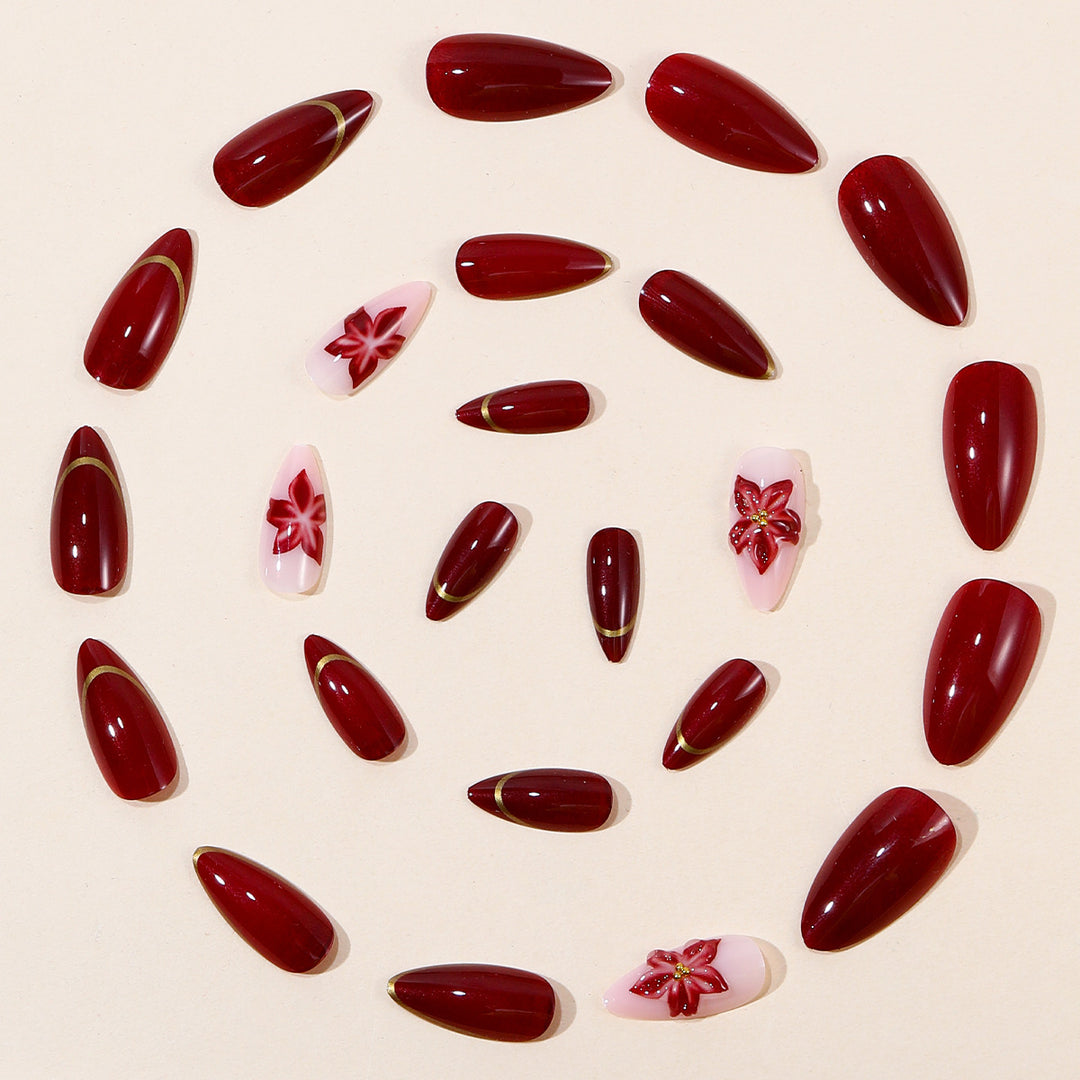 Elegant Floral Accent Stiletto Nail Art Extensions Kalsten