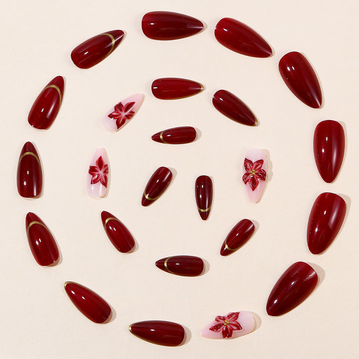 Elegant Floral Accent Stiletto Nail Art Extensions Kalsten