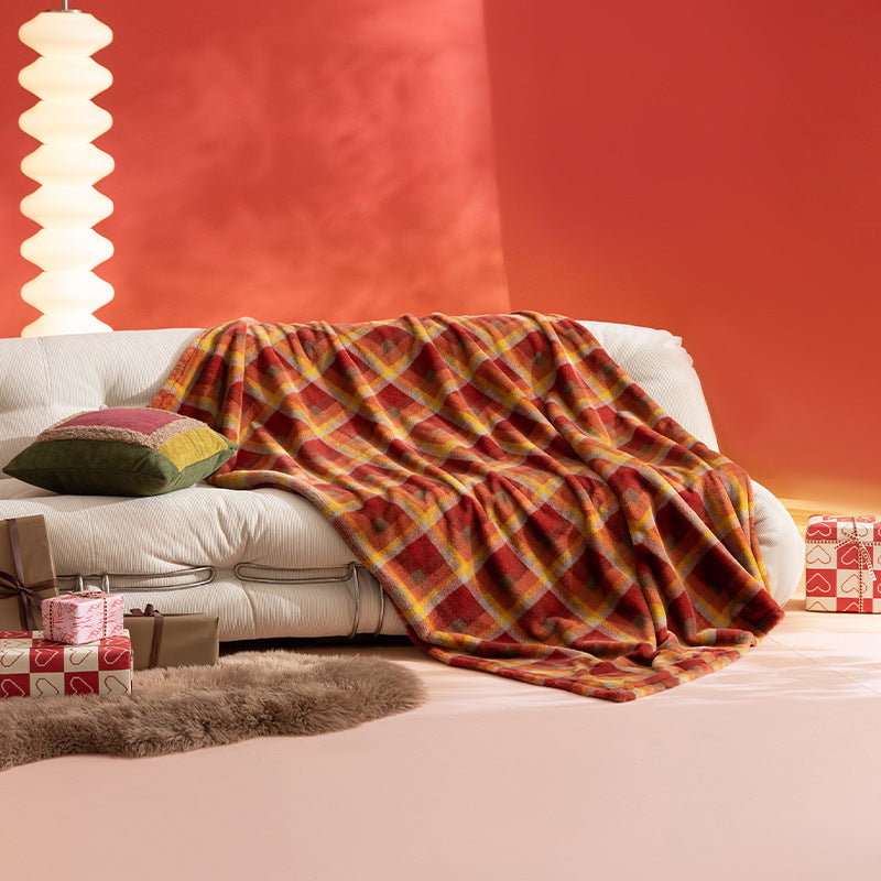 Cozy microfiber throw blanket with check pattern