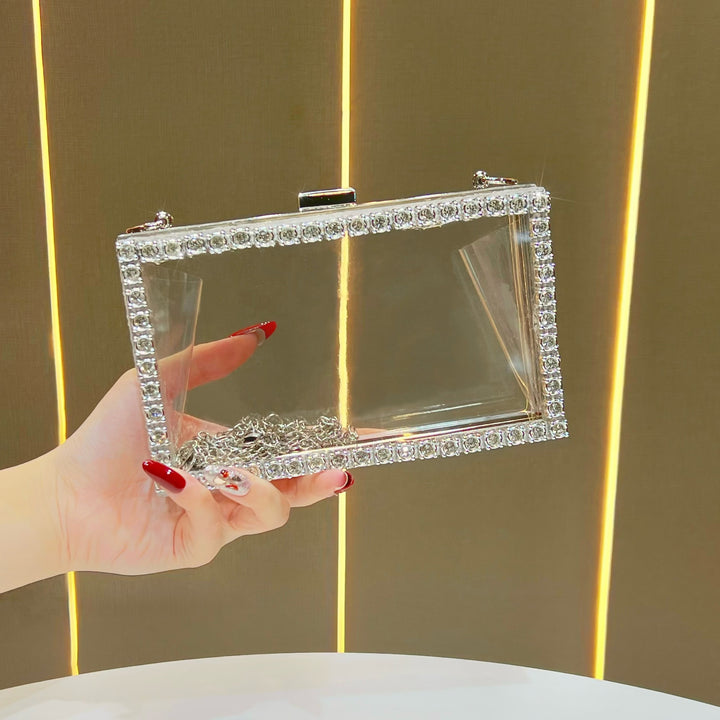 Crystal-Accented Clear Evening Clutch