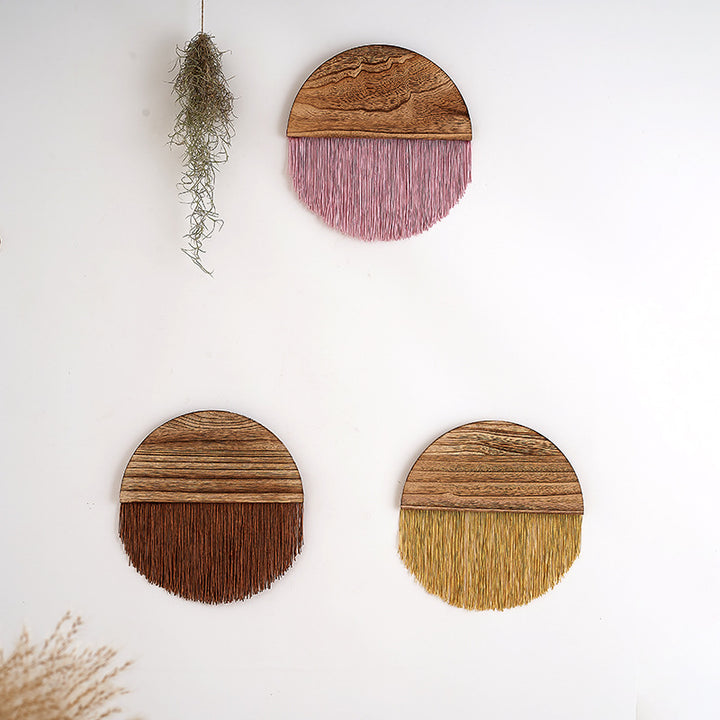 Macrame Wall Decor with Wooden Base Kalsten