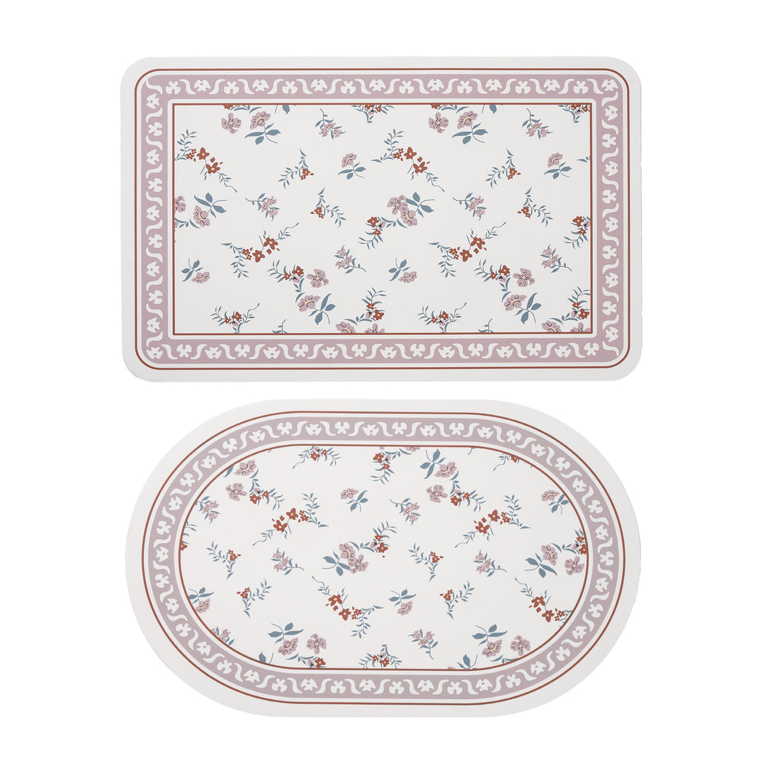 Kalsten Bath Mat Set made of soft microfiber with non-slip latex backing and delicate ornamental print