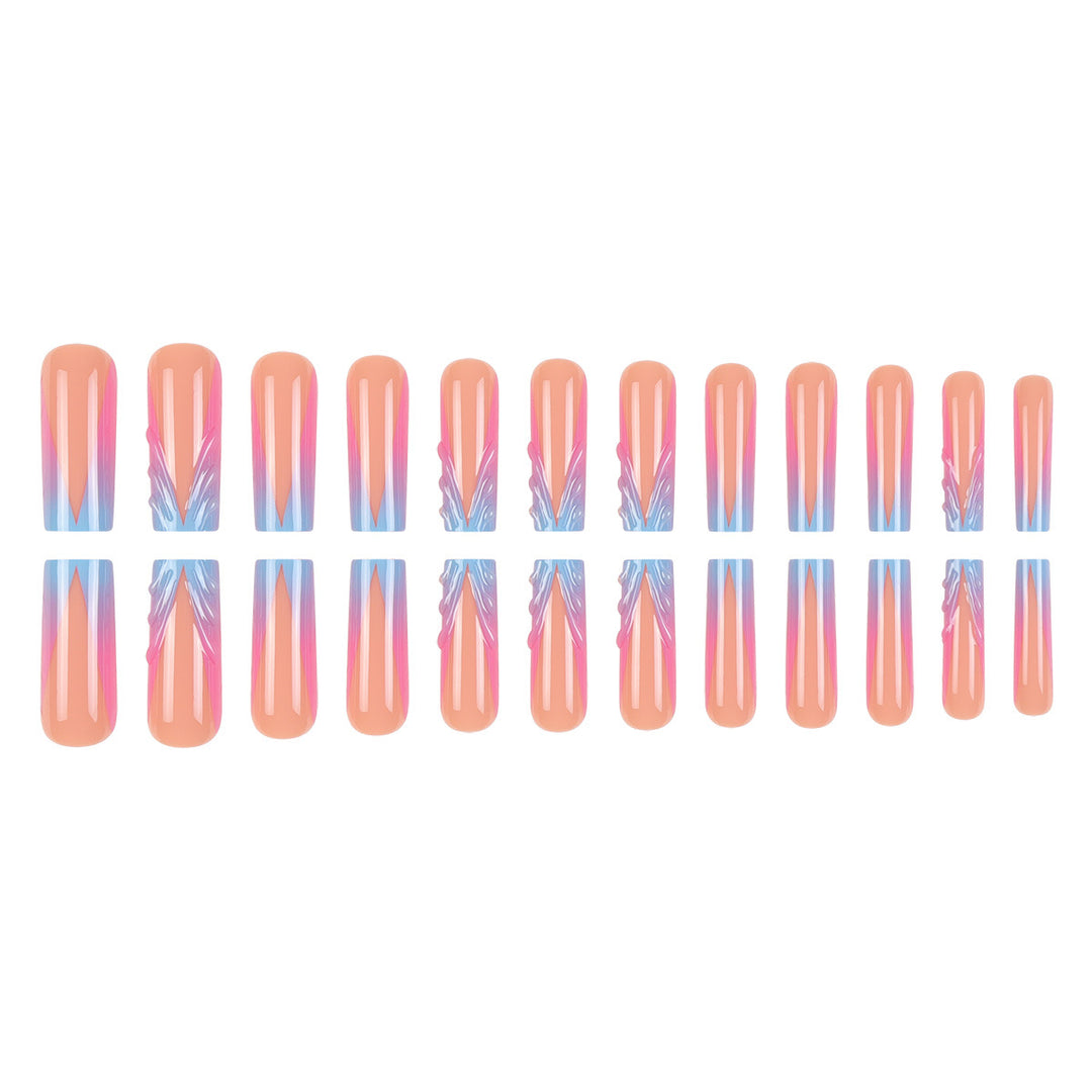 Artistic Stiletto Press-On Nail Set with Abstract Wave Design Kalsten