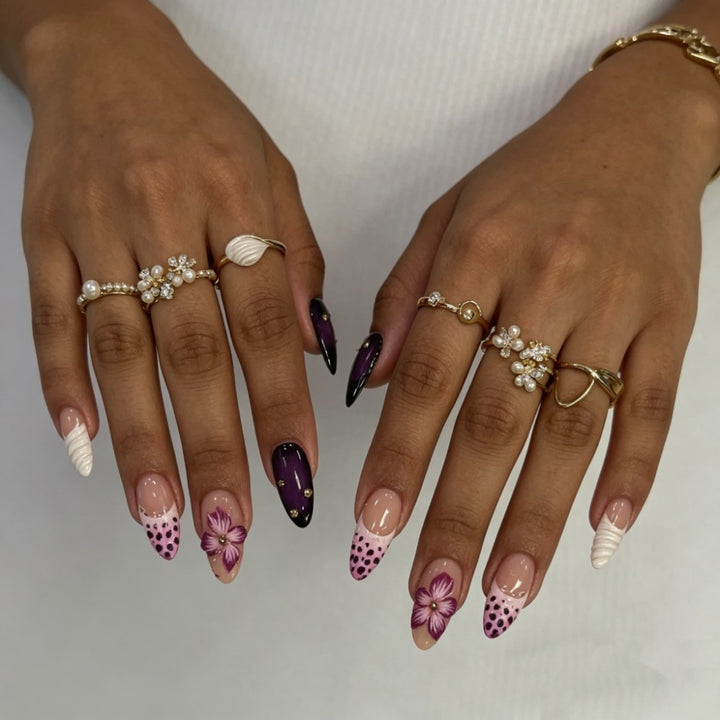 Artistic Floral and Textured Press-On Nail Set Kalsten