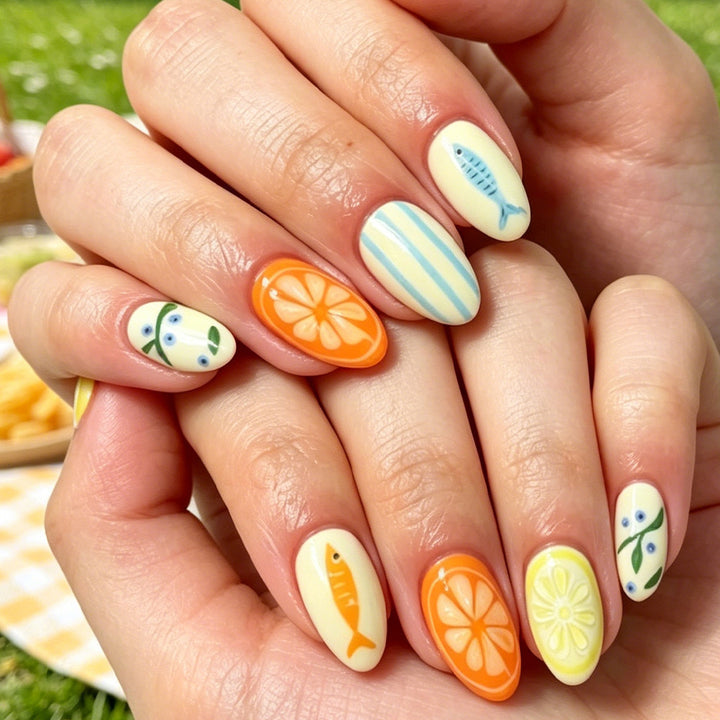 Whimsical Fruit and Fish-Themed Nail Art Set Kalsten