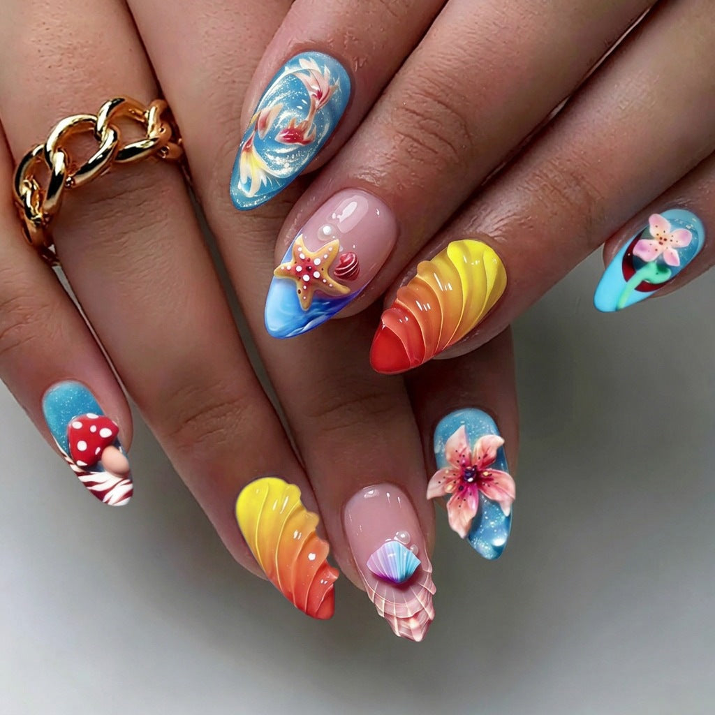 Artificial nail set with floral design and creative glitter Kalsten