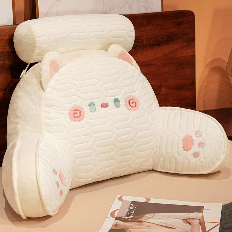 Comfort back support for the bed with armrests and removable neck roll in cat design