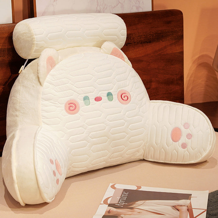 Comfort back support for the bed with armrests and removable neck roll in cat design