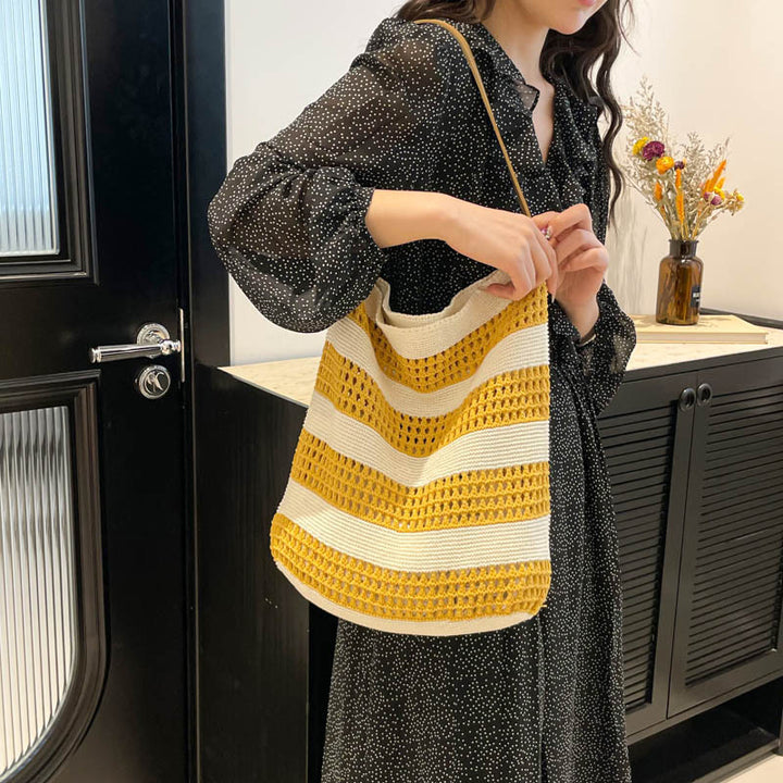 Striped Woven Slouchy Tote