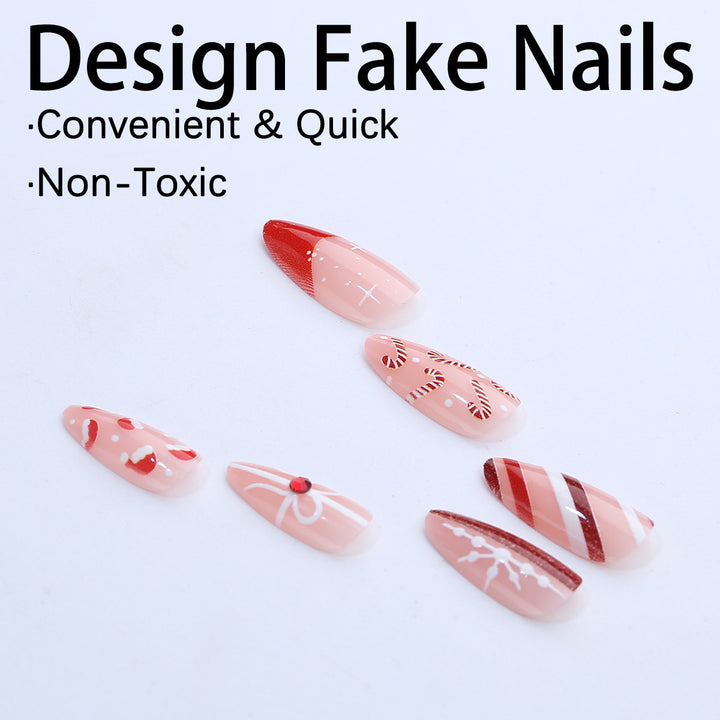 Art nail set with festive candy cane and Christmas motifs Kalsten