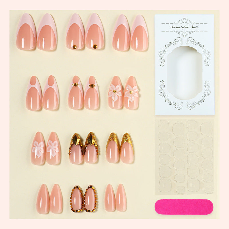 Artificial nail set with elegant flower and gold accents Kalsten