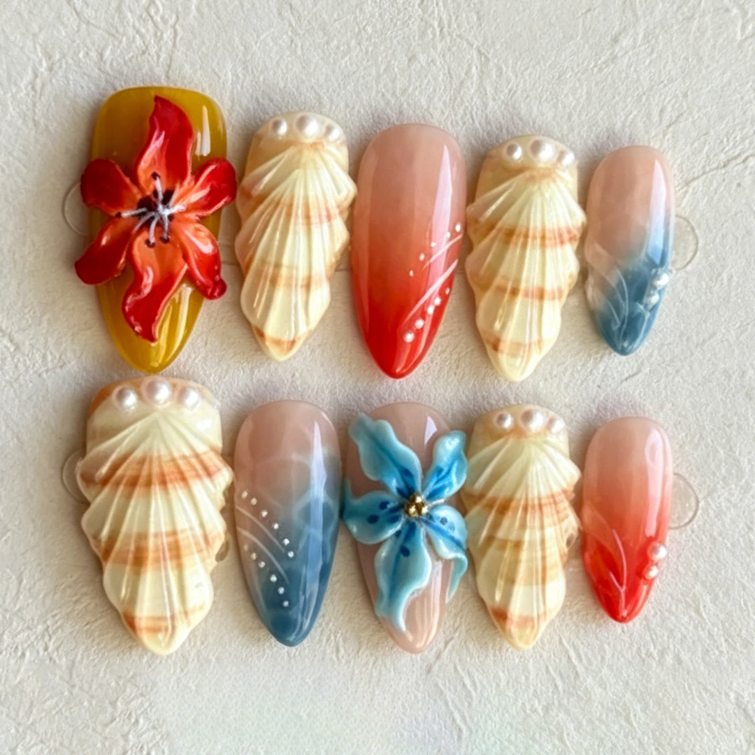 Artistic Seashell-Inspired Press-On Nail Art Set Kalsten