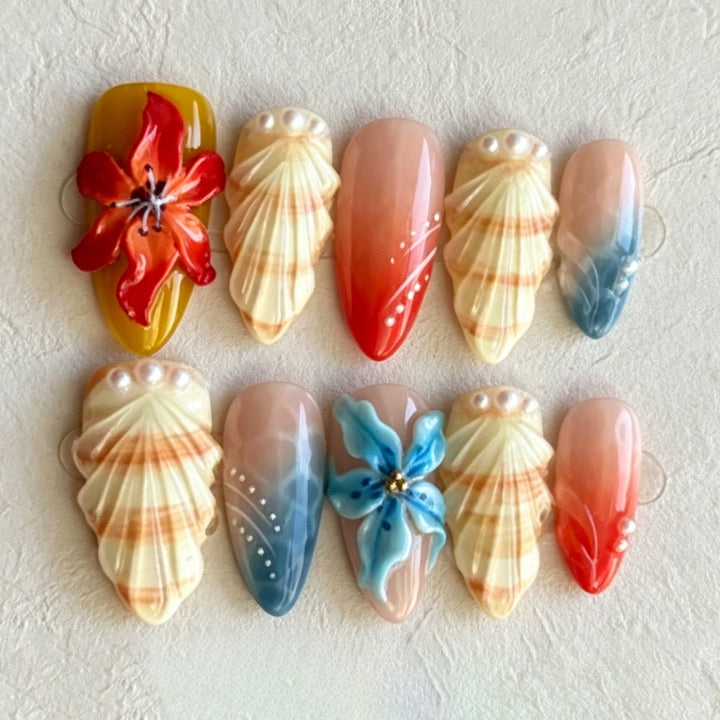 Artistic Seashell-Inspired Press-On Nail Art Set Kalsten