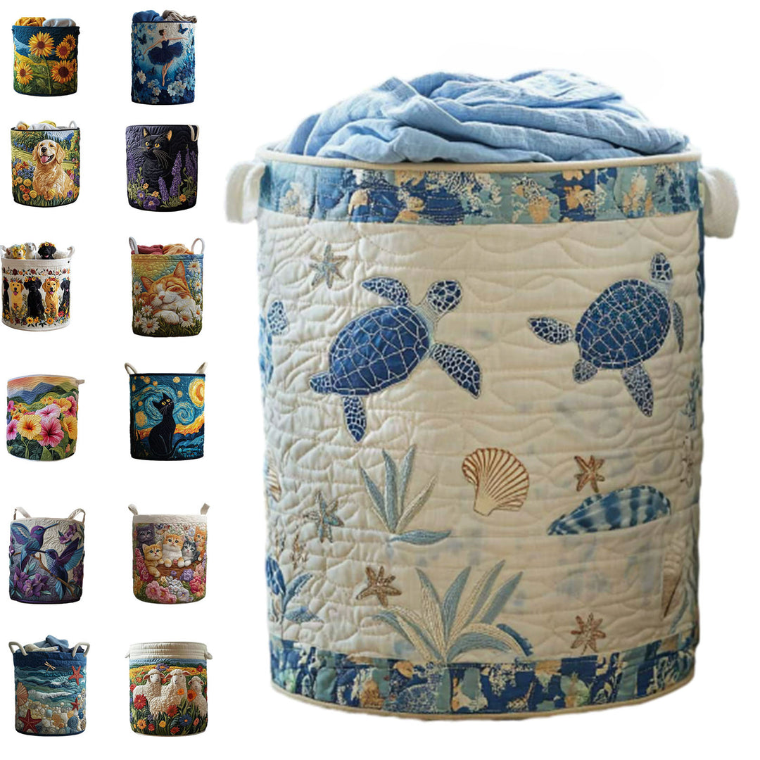 Quilted Decorative Laundry Storage Basket With Rope Handles Collapsible Fabric Organizer