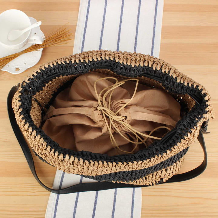 Handbag Made of Handcrafted Natural Fiber Mix with Modern Drawstring Closure Kalsten