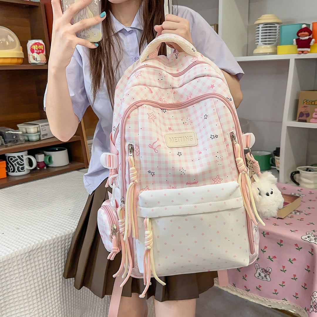 Decorative Plaid and Star Patterned Backpack Kalsten