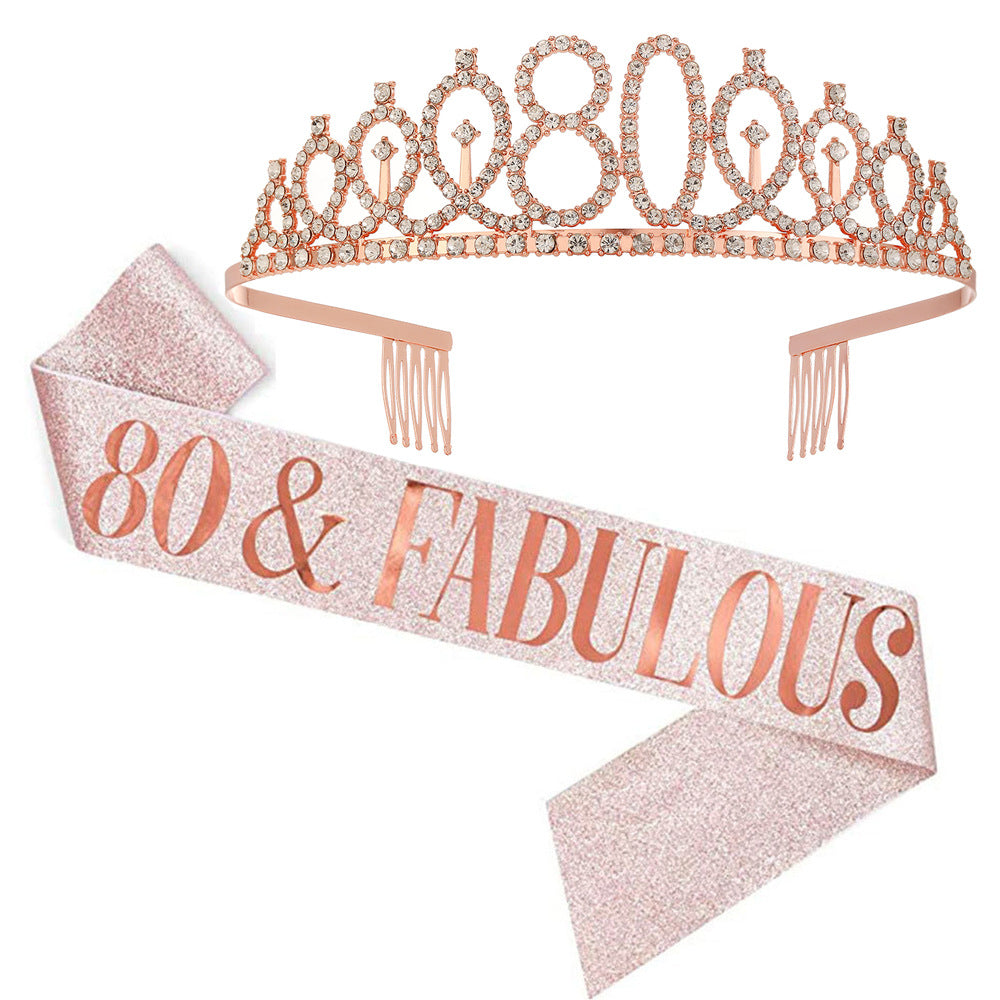 Girl Glittering Birthday Crown and Sash Set Kalsten