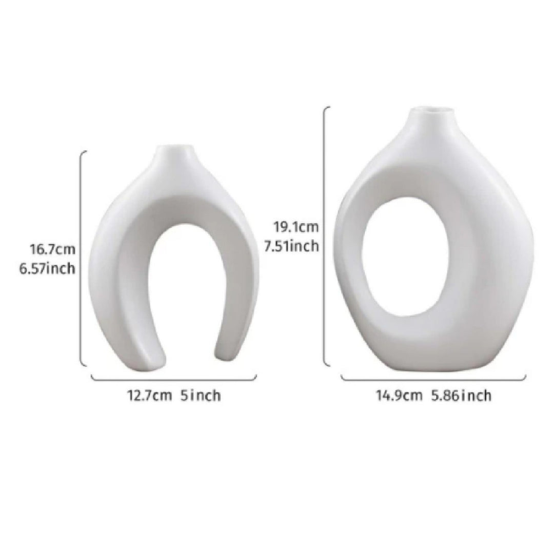 Modern Sculptural Hollow-Ring Ceramic Tabletop Vase Set With Minimalist Asymmetrical Silhouette