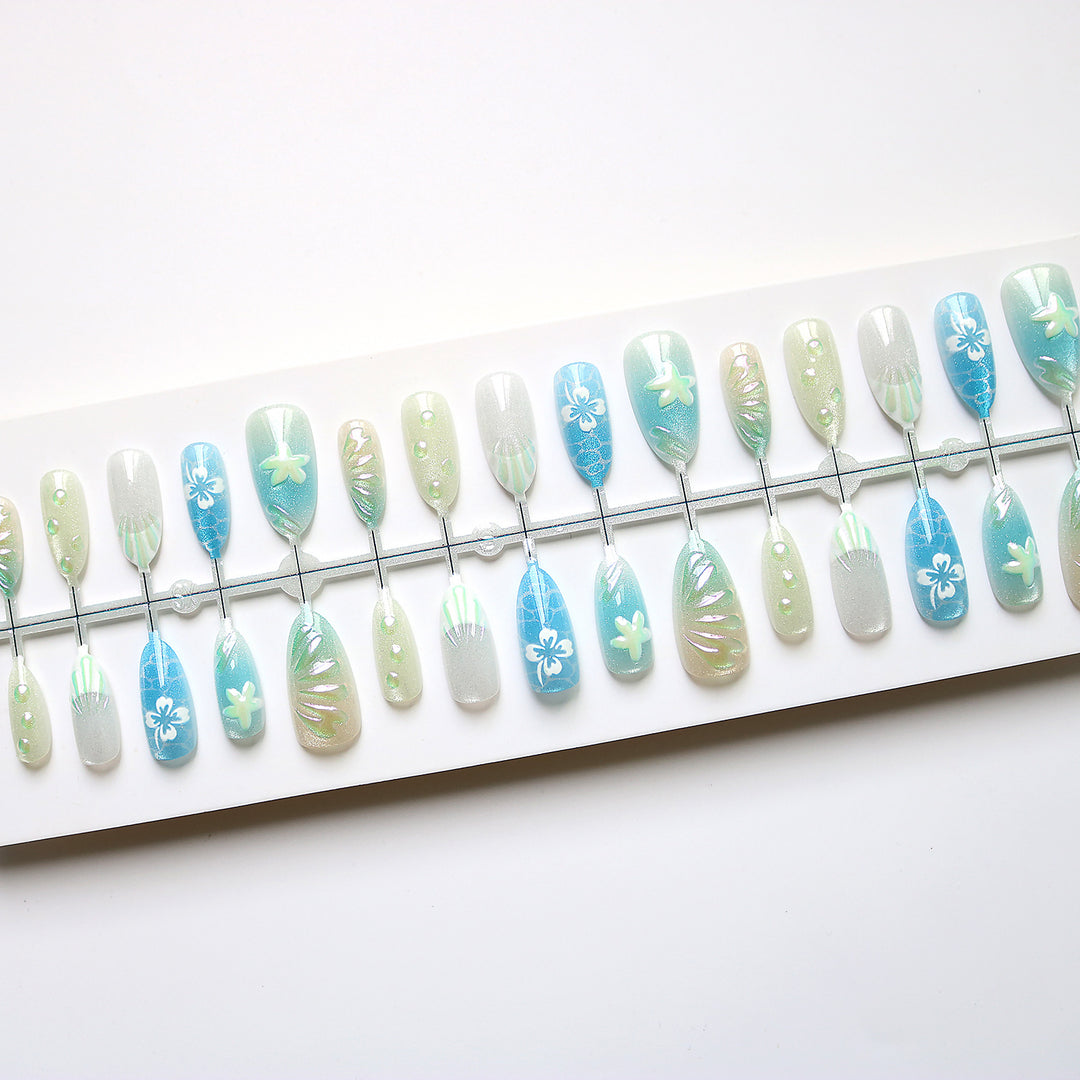 Artistic Ocean-Inspired Press-On Nail Art Set Kalsten