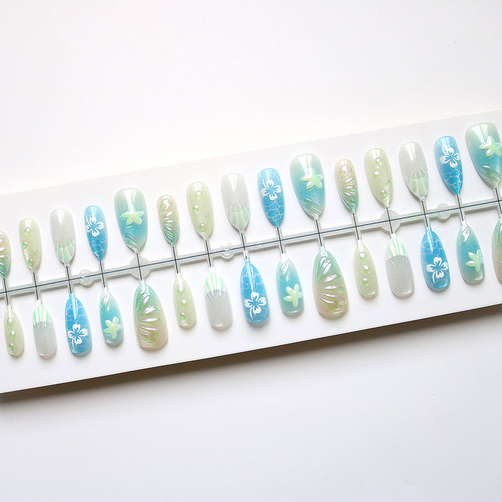 Artistic Ocean-Inspired Press-On Nail Art Set Kalsten