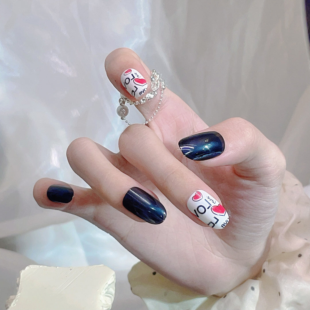 Decorative Press-On Nail Art Set with Love Theme