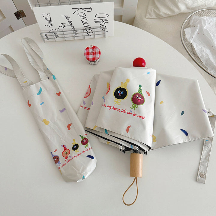 Women Folding Umbrella with Playful Cartoon Designs Kalsten