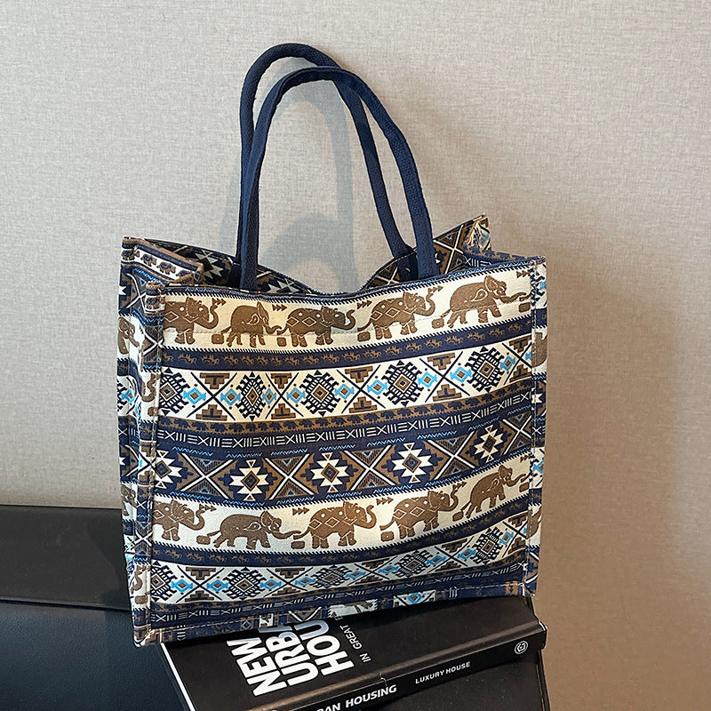 Decorative Elephant Print Shopping Bag
