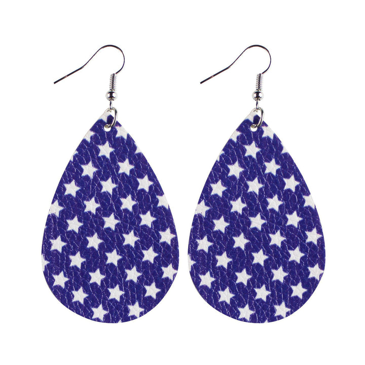 Women's star stripe print faux leather drop earrings with fishhook Kalsten