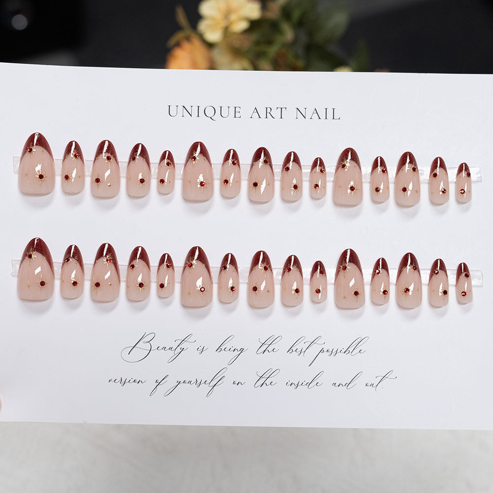 Artistic Press-On Nails with Floral and Gemstone Accents